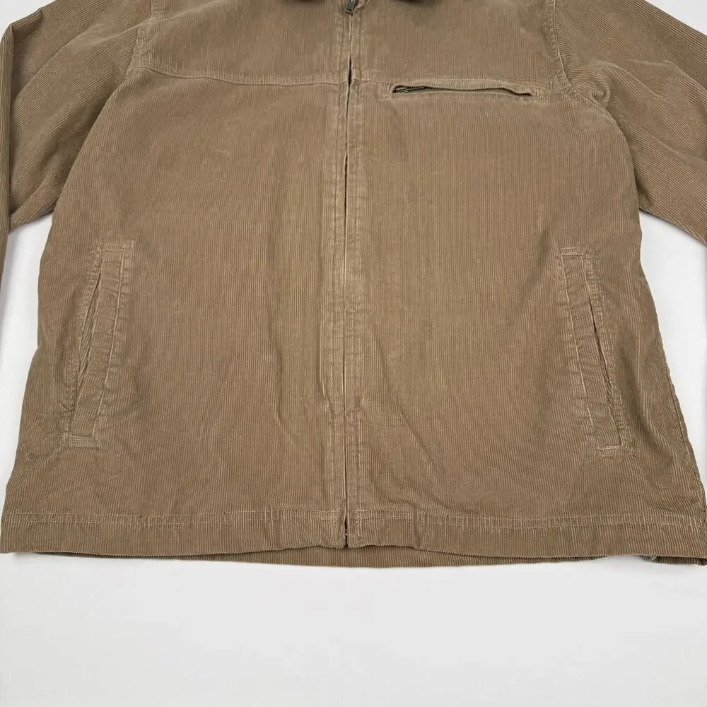 Eddie Bauer Tan Brown Corduroy Jacket Zip Front Men’s Large Outdoor Casual